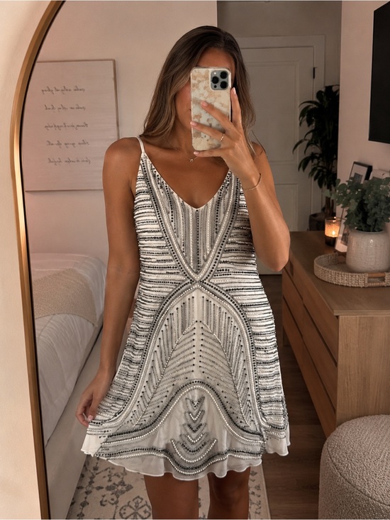River Island Dresses & Skirts - River Island Ivory Beaded V-Neck Mini Dress